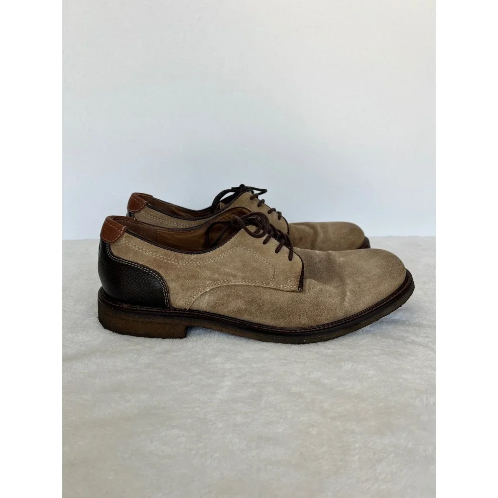 Johnston & Murphy Mens 8M Tan Suede Leather Derby Shoes 25-3010 Brown Accents